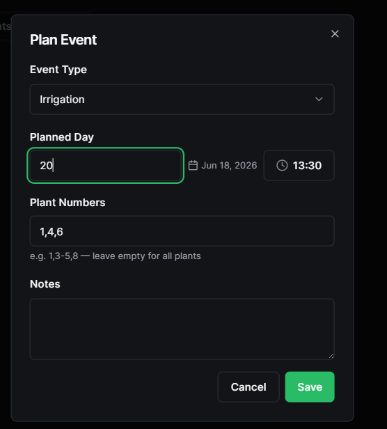 Events calendar showing a Planned event card