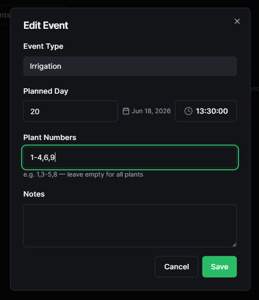 Event card showing action icons at the bottom
