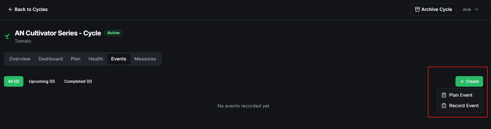 Plan Event vs Record Event selection
